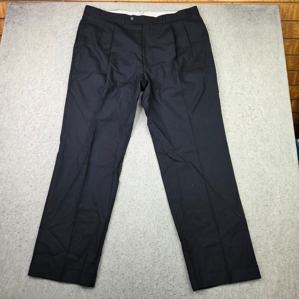 Oscar De La Renta Dress Pants Mens 40x32 Black 100% Wool Pleated Cuffed